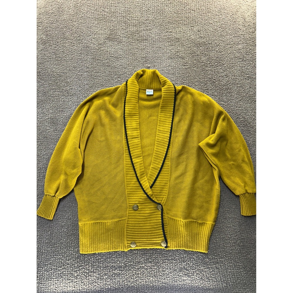 Vintage Rio Mustard Yellow Shawl Collar Cardigan Sweater Double Breasted M